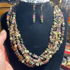Multi strand tourmaline w/earrings set